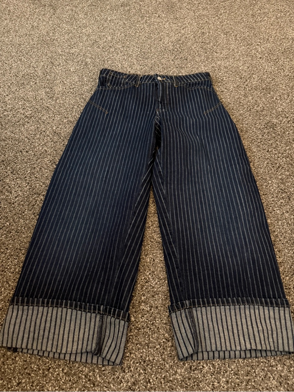 Pilcro Navy Pinstripe Cropped Wide-Leg Jeans